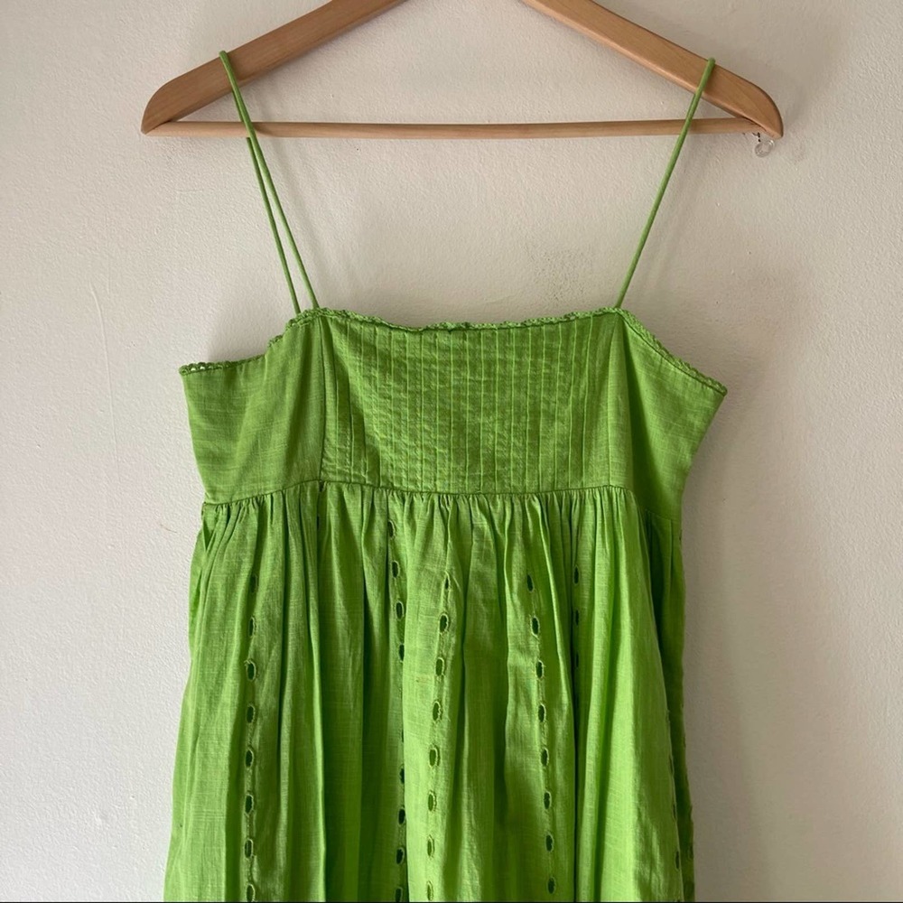 ZARA Lime Green Eyelet Cutwork Embroidery Maxi Dress - Picture 4 of 11
